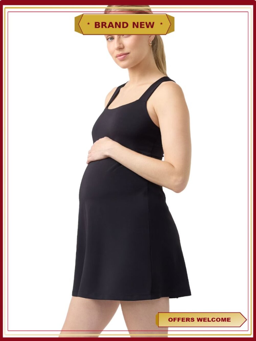 Maternity Athletic Mini Dress with Built-in Shorts Racerback Activewear